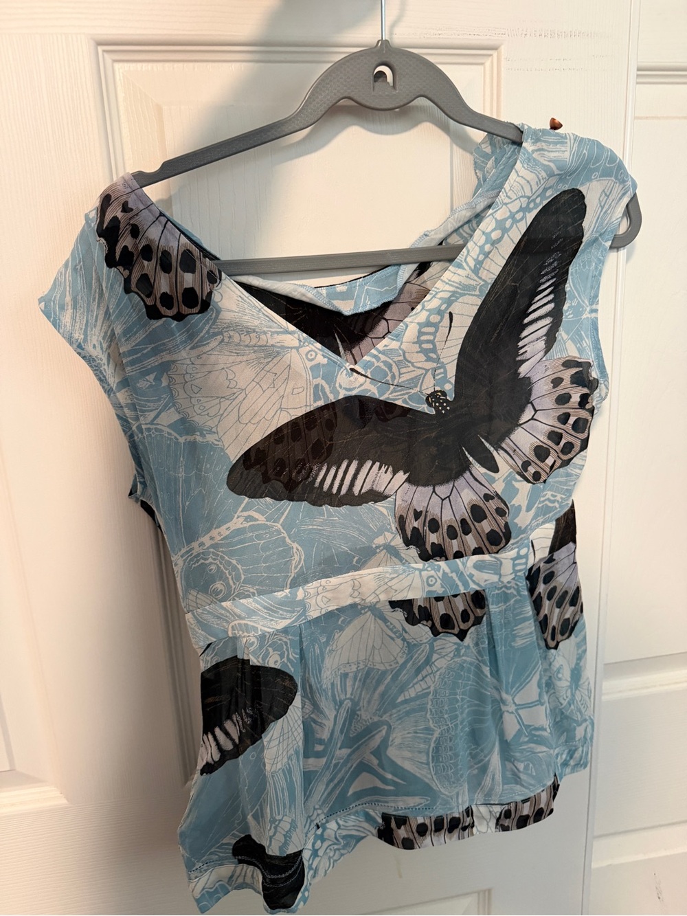 Leifsdottir Silk Sheer Blue Butterfly Blouse Y2K 2000s Whimsical Festival Fairy